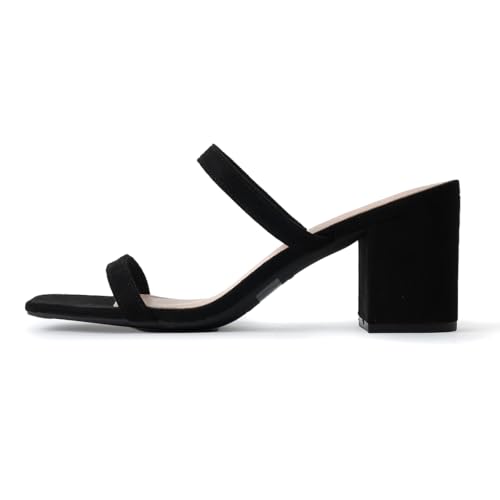 Stormi Heeled Sandals Women Dressy Summer Flat Mules- Square Toe Double Band Low Block Heel Sandals - Chunky Sandals for Women -