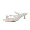 Maui Strappy Womens Sandals with Kitten Heels ?C Vegan Leather Slip On Dress Sandals for Women, Square Toe Wedding Shoes