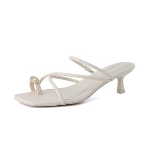 Maui Strappy Womens Sandals with Kitten Heels ?C Vegan Leather Slip On Dress Sandals for Women, Square Toe Wedding Shoes