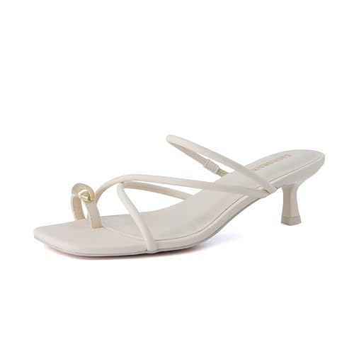 Maui Strappy Womens Sandals with Kitten Heels ?C Vegan Leather Slip On Dress Sandals for Women, Square Toe Wedding Shoes