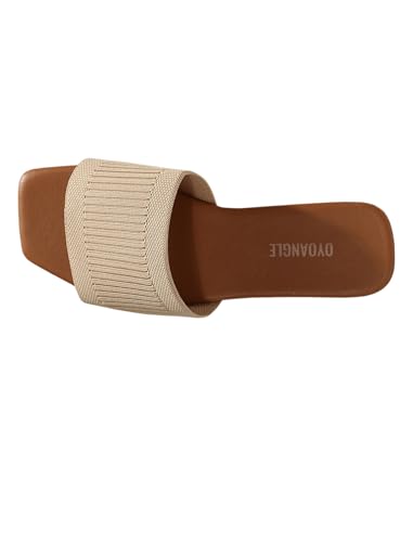 Women's Single Band Square Open Toe Slide Sandals Summer Slip on Flat Sandals