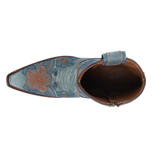 Womens Ld Floral Embroidered Snip Toe Zippered Casual Boots Ankle Mid Heel 2-3" - Blue