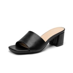 Women's Square Toe Heeled Sandals Low Chunky Heel Comfortable Dress Heels Slip on Casual Pumps Shoes