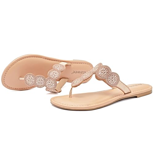 Women's Flat Slide Sandals - Casual Bling Bohemian Thong Slip on Summer Flat Sandals.