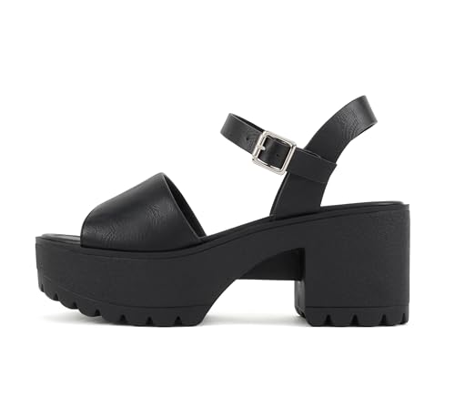 3197UyJapRL.jpg ??Stacie?? ~ Women Open Toe Lug Sole Mid Block Heeled Sandals with Adjustable Ankle Strap