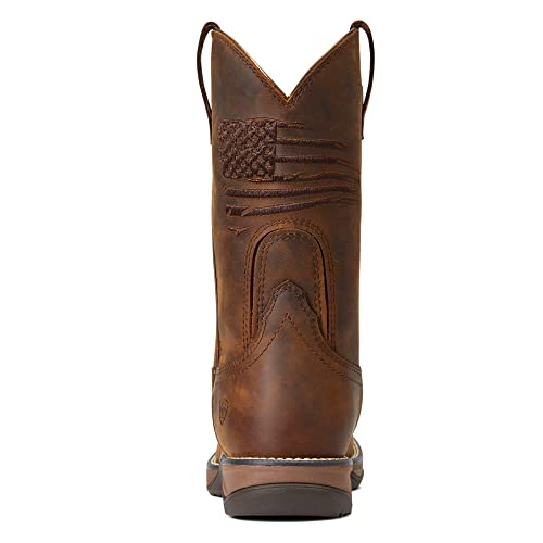 Womens Anthem Patriot Embroidery Pull On Casual Boots Mid Calf Low Heel 1-2" - Brown