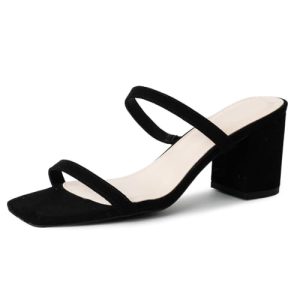 Stormi Heeled Sandals Women Dressy Summer Flat Mules- Square Toe Double Band Low Block Heel Sandals - Chunky Sandals for Women -