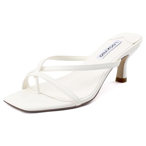 Strappy Kitten Heels for Women Square Open Toe Heeled Thong Sandals Low Heel Sexy Trendy Flip Flop Party Casual