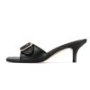 Black Kitten Heel Sandals Stiletto Low Heels Slip On Slides Mule Sandal Square Open Toe Dress Shoes for Women