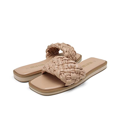 31RSG2tYGSL.jpg Women's Square Open Toe Slide Sandals Cute Slip on Braided Slides Flat Sandals for Summer
