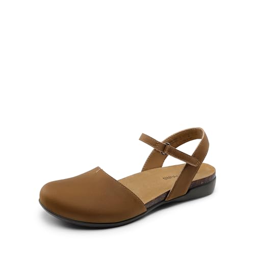 Women's Closed Toe Sandals Arch Support Comfort Cork Footbed Flat Sandals Summer Shoes