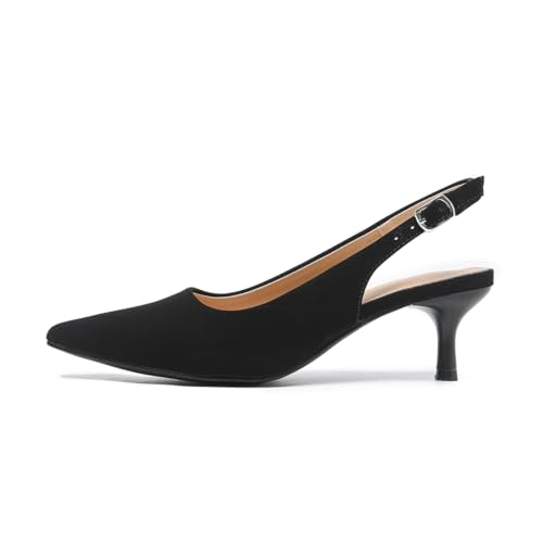 Women's 2 Inch Pointed Toe Low Kitten Heel Slingback Pump Party Wedding Dress Shoes FZ321