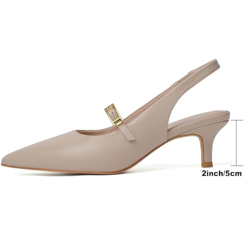 Kitten Heels for Women Slingback Heels Pointed Closed Toe Heels Slip On Dress Pumps Shoes Low Women's Pumps for Dating Party