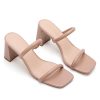 31U1IbPuKL.jpg Women's Square Open Toe Heeled Sandals Two Strap Mules Slip On Block Chunky Mid Heels Sandals