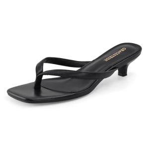 Women??s Flip-Flops Kitten Heels Thong Sandals For Women Square Toe Slip On Fashion Summer Dress Sandals