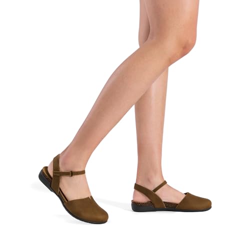 Women's Closed Toe Sandals Arch Support Comfort Cork Footbed Flat Sandals Summer Shoes