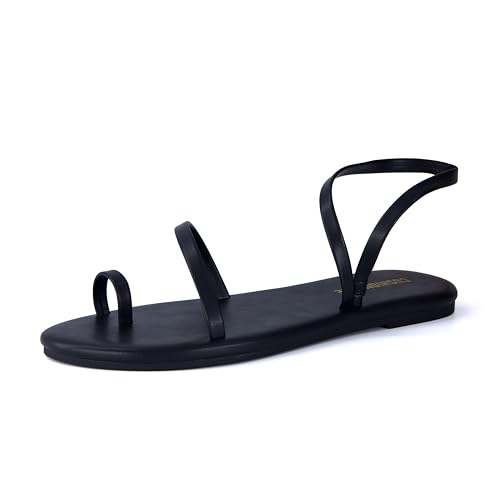CHAI Women’s Strappy Sandals – Flat Sandals for Women, Comfortable Beach Sandals, Summer Slip-On Shoes, Casual Dressy Sandals