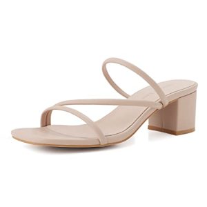 Strappy Heels For Women Low Chunky Block Heel Heeled Sandals Square Open Toe Slip On Slides Mules
