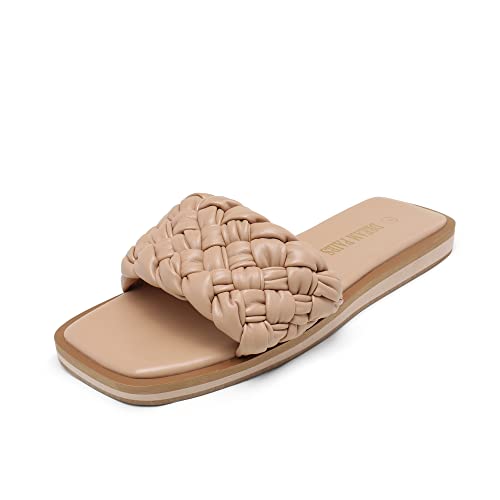 31agPaR9FML.jpg Women's Square Open Toe Slide Sandals Cute Slip on Braided Slides Flat Sandals for Summer