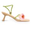 Flower Kitten Heels for Women Calla Lily Square Open Toe Floral Strappy Low Kitty Heeled Sandals Dressy Wedding Shoes