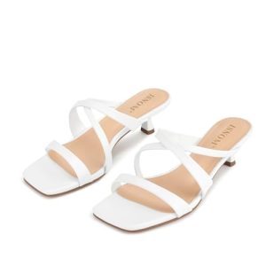Nude Strappy Heels for Women Nude Kitten Heeled Sandals Slip On Square Toe Open Toe Heels