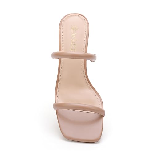 31g8I6rXnL.jpg Women's Square Open Toe Heeled Sandals Two Strap Mules Slip On Block Chunky Mid Heels Sandals