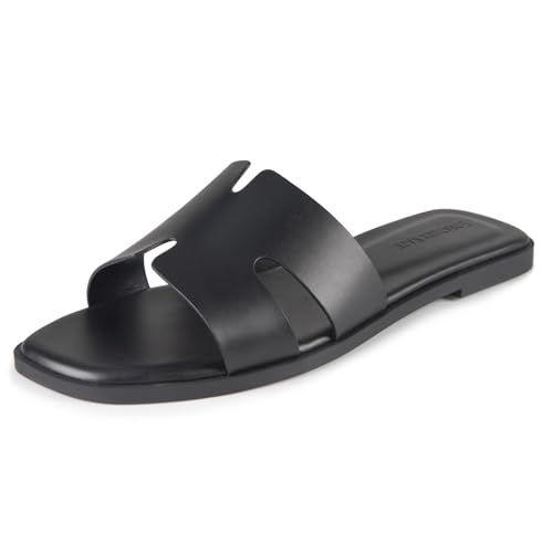 Open Toe Flat Dress Sandals Womens Slide Comfortable Summer Black, White, Tan Sandals for Women