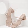 Strappy Heels For Women Low Chunky Block Heel Heeled Sandals Square Open Toe Slip On Slides Mules