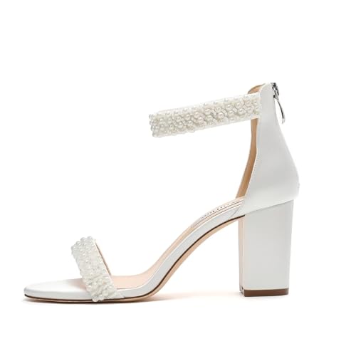 Block Heel Wedding Sandals Pearl Heels Open Toe Wedding Shoes for Bride Bridal Shoes