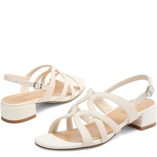 Women's Strappy Sandals Square Open Toe Low Block Heels Ankle Strap Heel for Women Dress Shoes