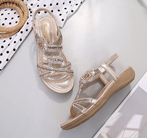 Rhinestone Sandals for Women Flat - Trendy Sparkling Boho Ladies' Flat Sandals,Beautiful Sparkling Boho Ladies' Flat Sandals for