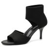 Mousse Fit Women Retro Peep Toe Elegant Stiletto Low Heeled Sandals Breathable Mesh Knit Elastic Design Upper Comfortable Shoes