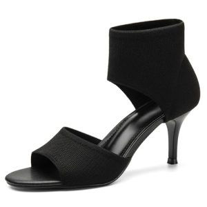 Mousse Fit Women Retro Peep Toe Elegant Stiletto Low Heeled Sandals Breathable Mesh Knit Elastic Design Upper Comfortable Shoes