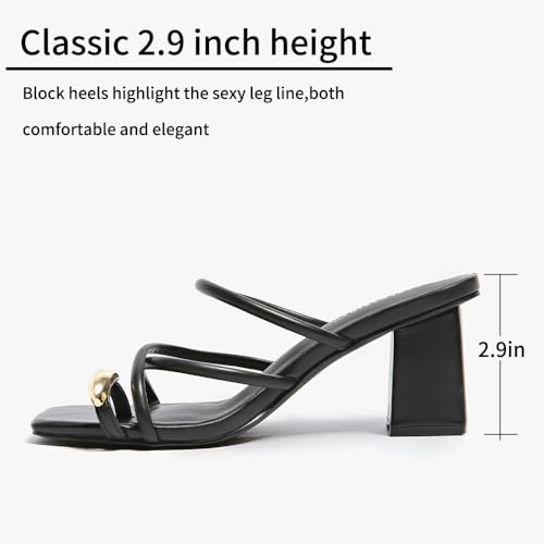 Women's Square Open Toe Heeled Sandals Glossy Material Mules Slip On Low Block Chunky Heeled Sandal on Comfortable Casual Dress