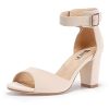Women's Candie-MI Peep Toe Low Block Heels Sandals Ankle Strap Comfy Chunky Wedding Dress Shoes