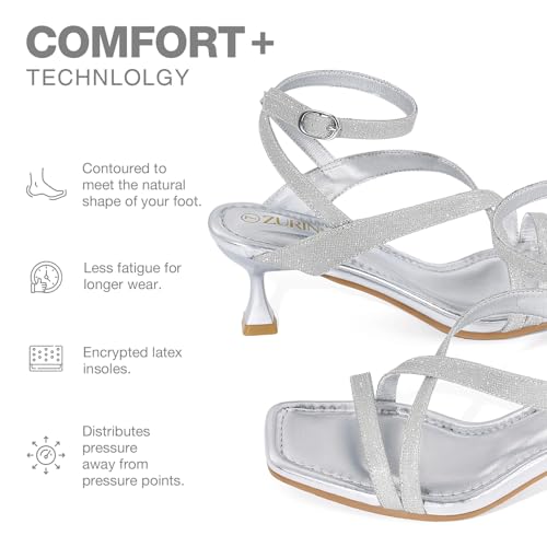 Women's Low Kitten Heels Sandals Dressy Strappy Heeled Sandals Open Square Toe Ankle Strap Summer Dress Party Shoes 2.4 Inch