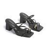 Women's Square Open Toe Heeled Sandals Glossy Material Mules Slip On Low Block Chunky Heeled Sandal on Comfortable Casual Dress