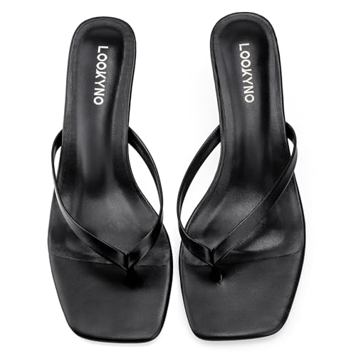 Kitten Heels Flip Flop Thong Sandals 2.5-Inch Low Heeled Square Open Toe Sandals for Women