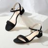 Women Nude Black White Sandals for Women Low Heel 1 Inch Dressy Sandal Ankle Strap Open Toe Block Short Heeled Summer Classic