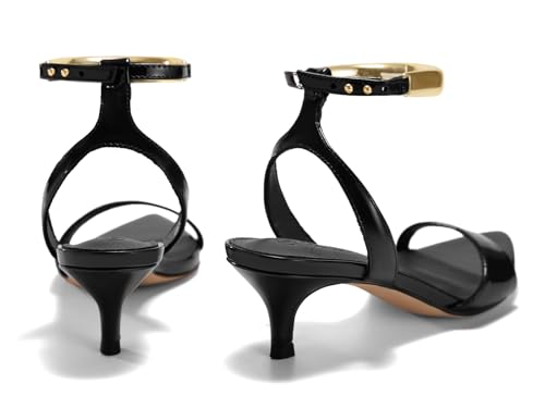Womens Low Kitten Heels Sandals Strappy Pointed Open Toe One Strap Metal Summer Dress Shoes
