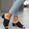 Women's Open Toe Heeled Mules Block Heels Sandals Knit Chunky Square Heels Slip On Breathable Slides Sandal