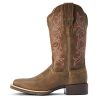 Womens Hybrid Rancher Stretchfit Embroidered Square Toe Casual Boots Mid Calf Low Heel 1-2" - Brown
