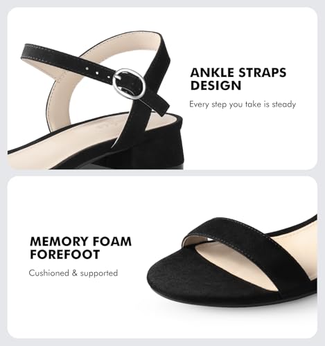 Women Nude Black White Sandals for Women Low Heel 1 Inch Dressy Sandal Ankle Strap Open Toe Block Short Heeled Summer Classic