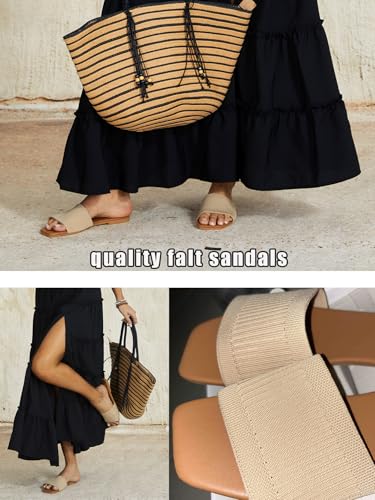 Women's Single Band Square Open Toe Slide Sandals Summer Slip on Flat Sandals