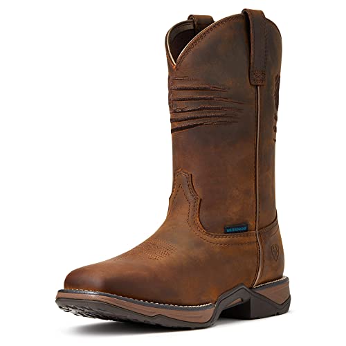 Womens Anthem Patriot Embroidery Pull On Casual Boots Mid Calf Low Heel 1-2" - Brown