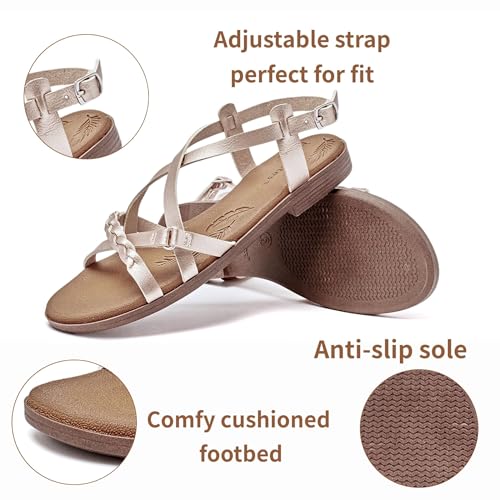 Women's Flat Slide Sandals-Adjustable Double Elastic Bands,Crossover Straps,Fashion Casual Summer Flat Sandals.