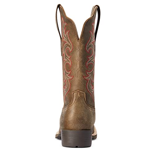 Womens Hybrid Rancher Stretchfit Embroidered Square Toe Casual Boots Mid Calf Low Heel 1-2" - Brown