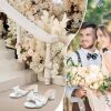 Women's Bowknot Low Chunky Heels Mules Sandals Slip on Pleated Bow Heels Wedding Bridal Party Dress Shoes