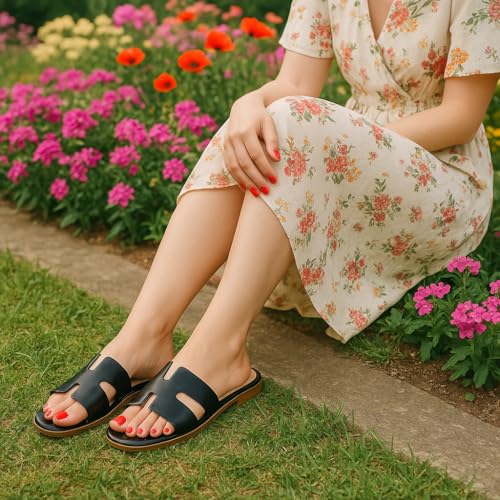 Voyage Cutout Strap Slides for Women, Slip On Summer Flats, Trendy Footwear, Comfortable Vacation Style Sandals for Women 2025