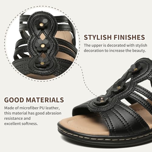 Womens Sandals Flats Comfort Leather Walking Orthopedic Sandals Casual Summer Shoes with Arch Support for Dressy Beach Hiking